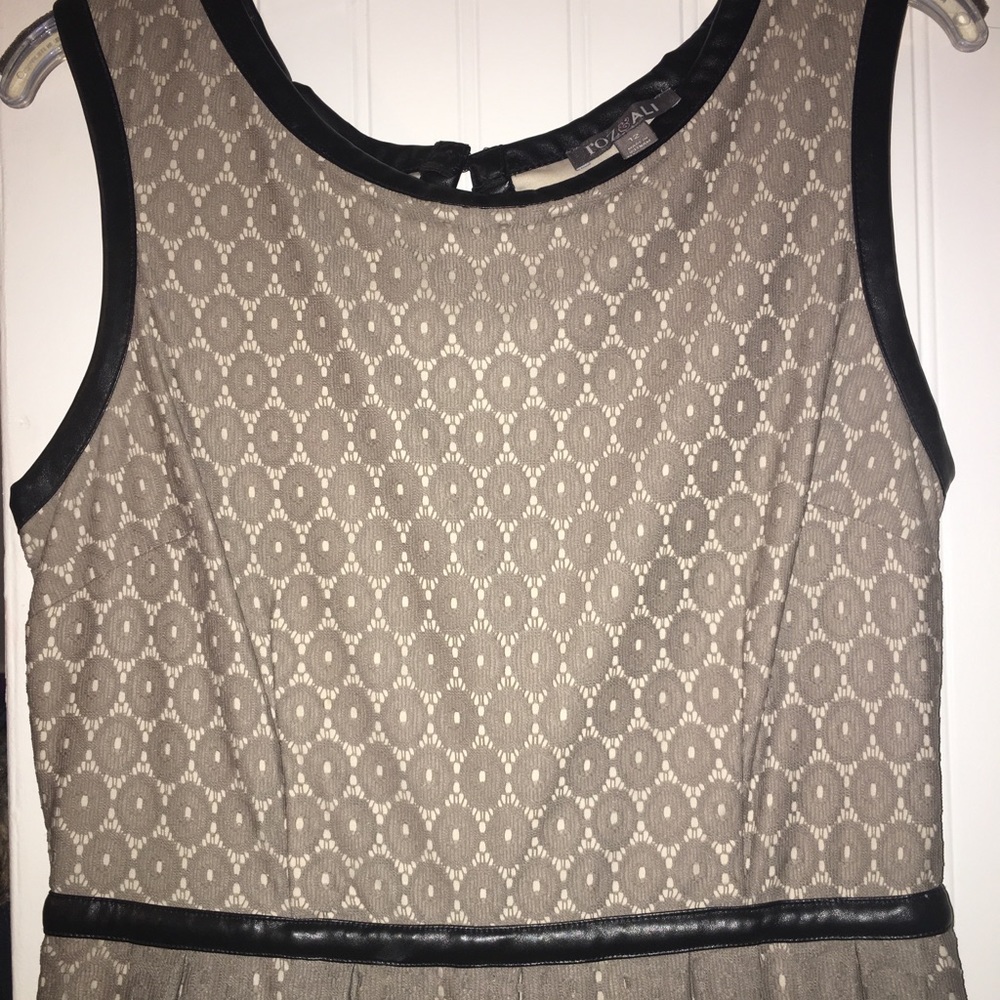 Taupe Flowers And Black Lined Dress